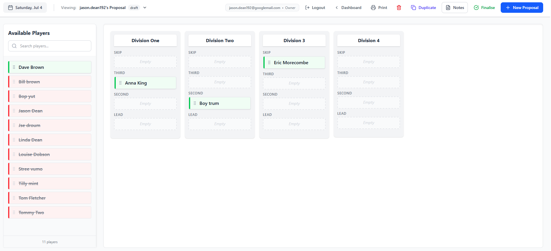 The Trello style real time selection board